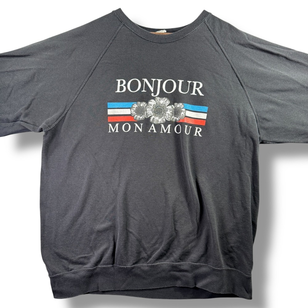 Daisy Street Bonjour Mon Amour Womens Size 10 Sweatshirt Black Long Sleeve - Picture 1 of 9